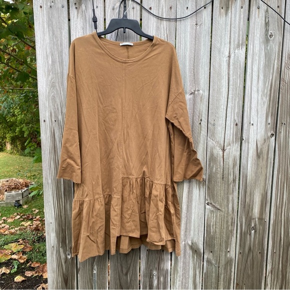 Zara Dresses & Skirts - ZARA Women’s Asymmetrical Casual Brown Women's Shirt Dress Oversized S